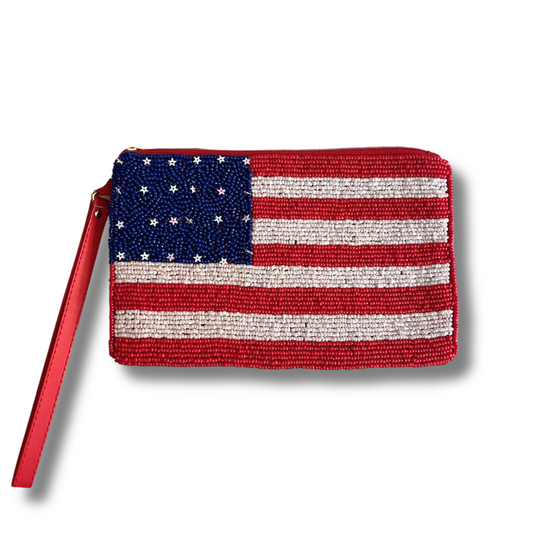 American Flag Beaded Wristlet