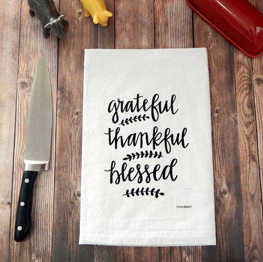 Grateful Thankful Blessed Tea Towel